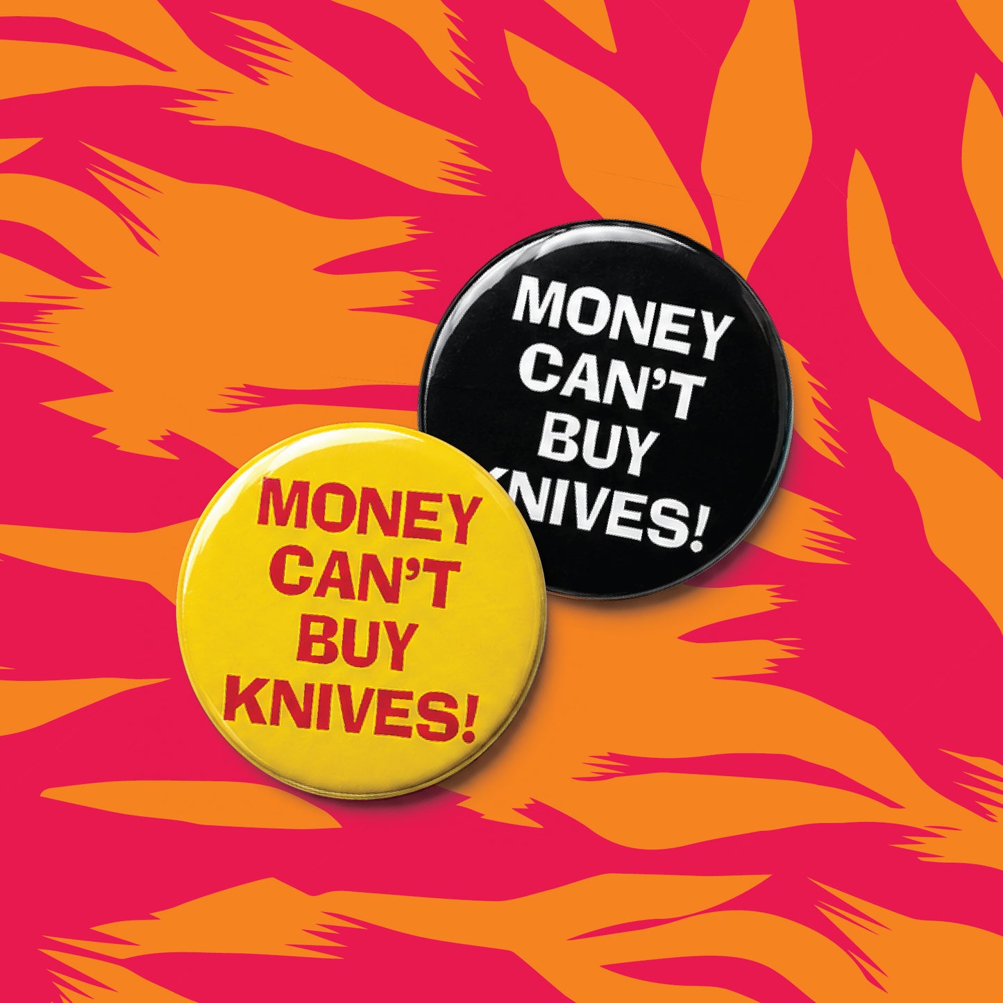 SURF NINJAS - "MONEY CAN'T BUY KNIVES!" 1.25" PINBACK BUTTON (PRE-ORDER)